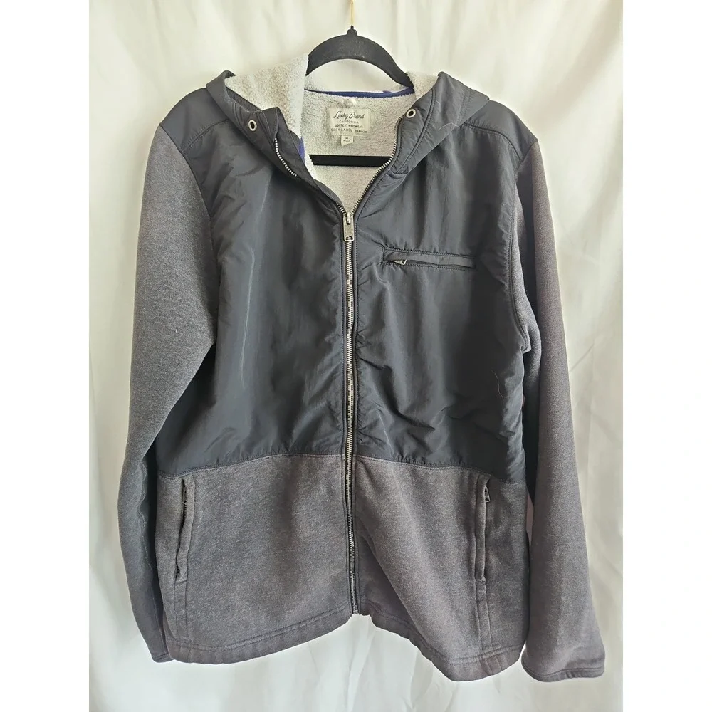 Lucky Brand Grey Label Men's XL Full Zip Hoodie Mixed Media Gray Jacket